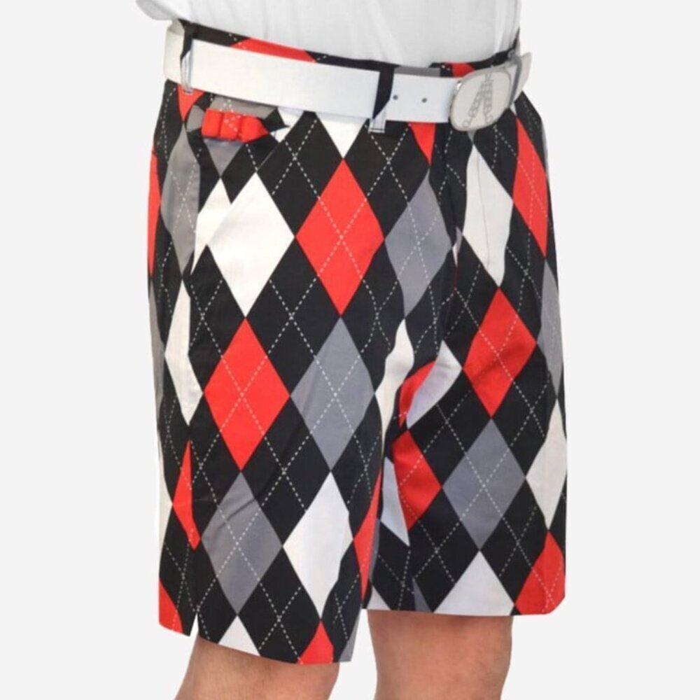 Royal & Awesome Diamonds in the Rough Golf Shorts, Red and Black, size 38